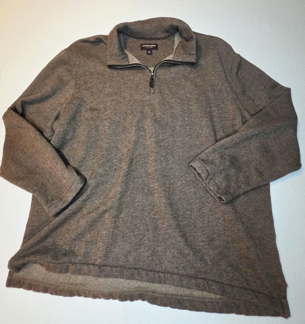 Johnston & Murphy Sweater Mens XXL Brown Herringbone 1/4 Zip